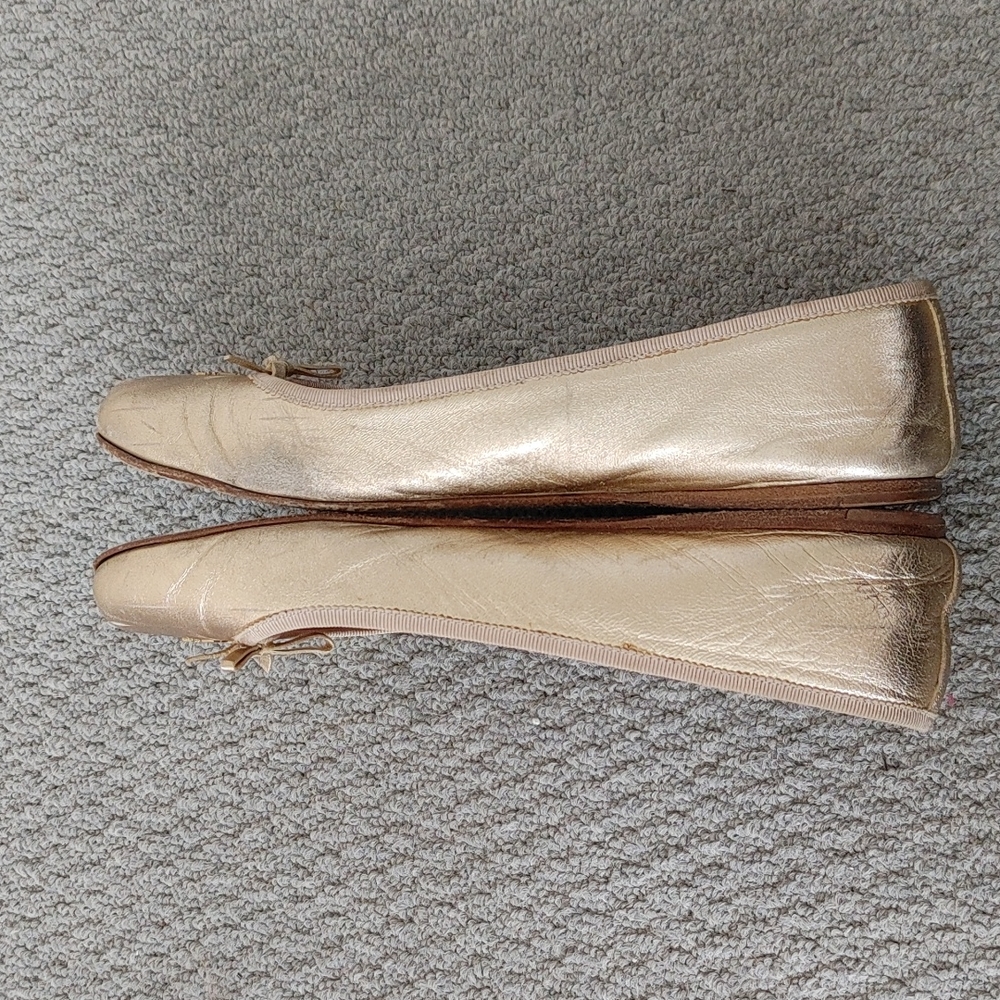 Prada Metallic Gold Leather Ballet Flats with Logo - Picture 8 of 15